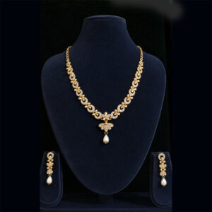 floral pearl drop gold toned necklace & earrings set