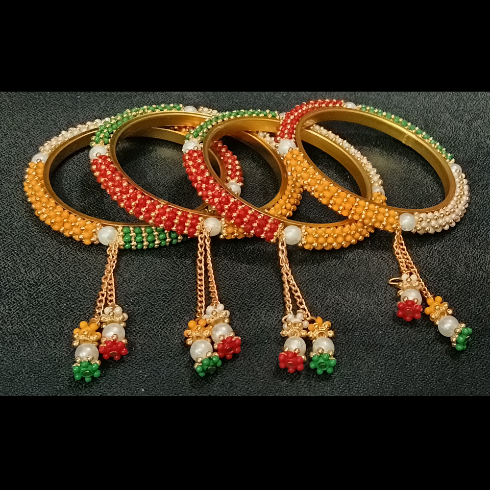 traditional multicolor beaded bangles set for women | gold plated ethnic kada bracelet with pearl & bead dangle charms traditional multicolor beaded bangles set for women | gold plated ethnic kada bracelet with pearl & bead dangle charms