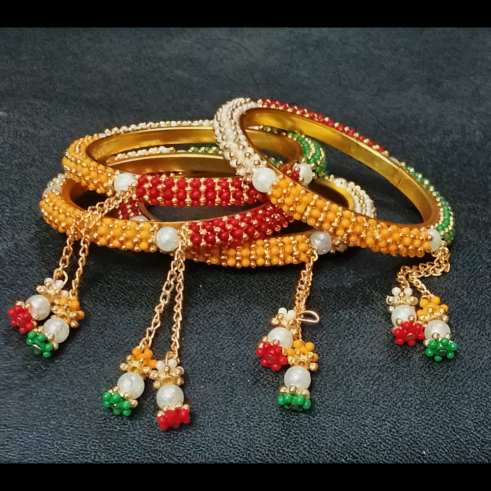 traditional multicolor beaded bangles set for women | gold plated ethnic kada bracelet with pearl & bead dangle charms traditional multicolor beaded bangles set for women | gold plated ethnic kada bracelet with pearl & bead dangle charms