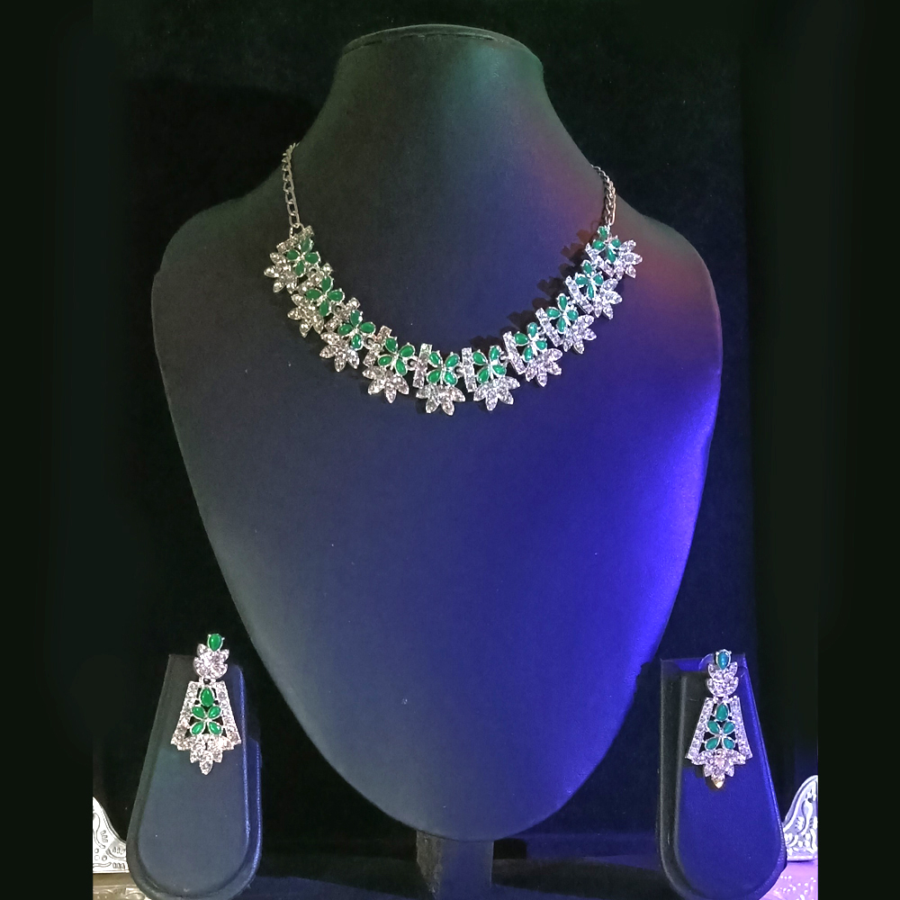 elegant emerald green cz diamond necklace set with earrings & maang tikka imitation jewellery elegant emerald green cz diamond necklace set with earrings & maang tikka imitation jewellery