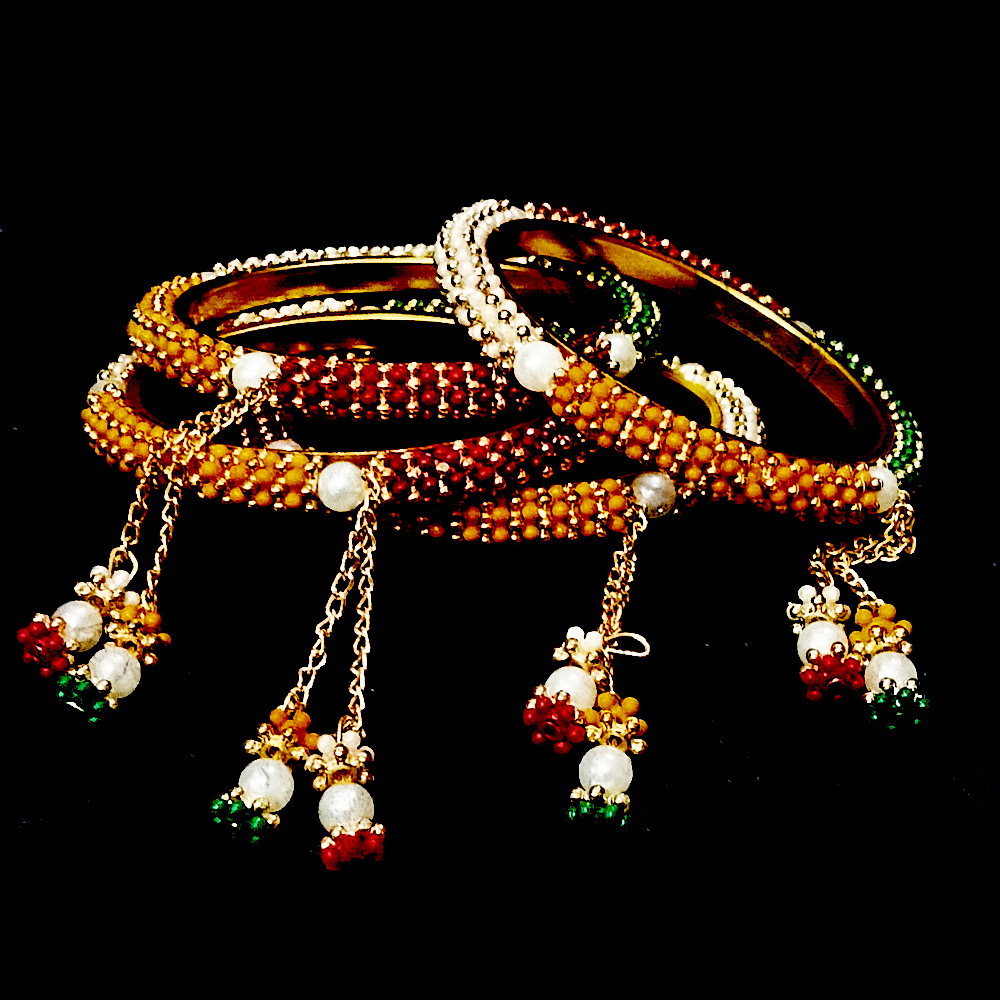 traditional multicolor beaded bangles set for women | ethnic kada bracelet with pearl & bead dangle charms traditional multicolor beaded bangles set for women | ethnic kada bracelet with pearl & bead dangle charms