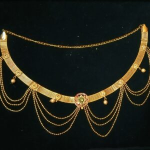 women’s gold plated kamarband waist belt | traditional bridal waist chain with layered chains & floral design