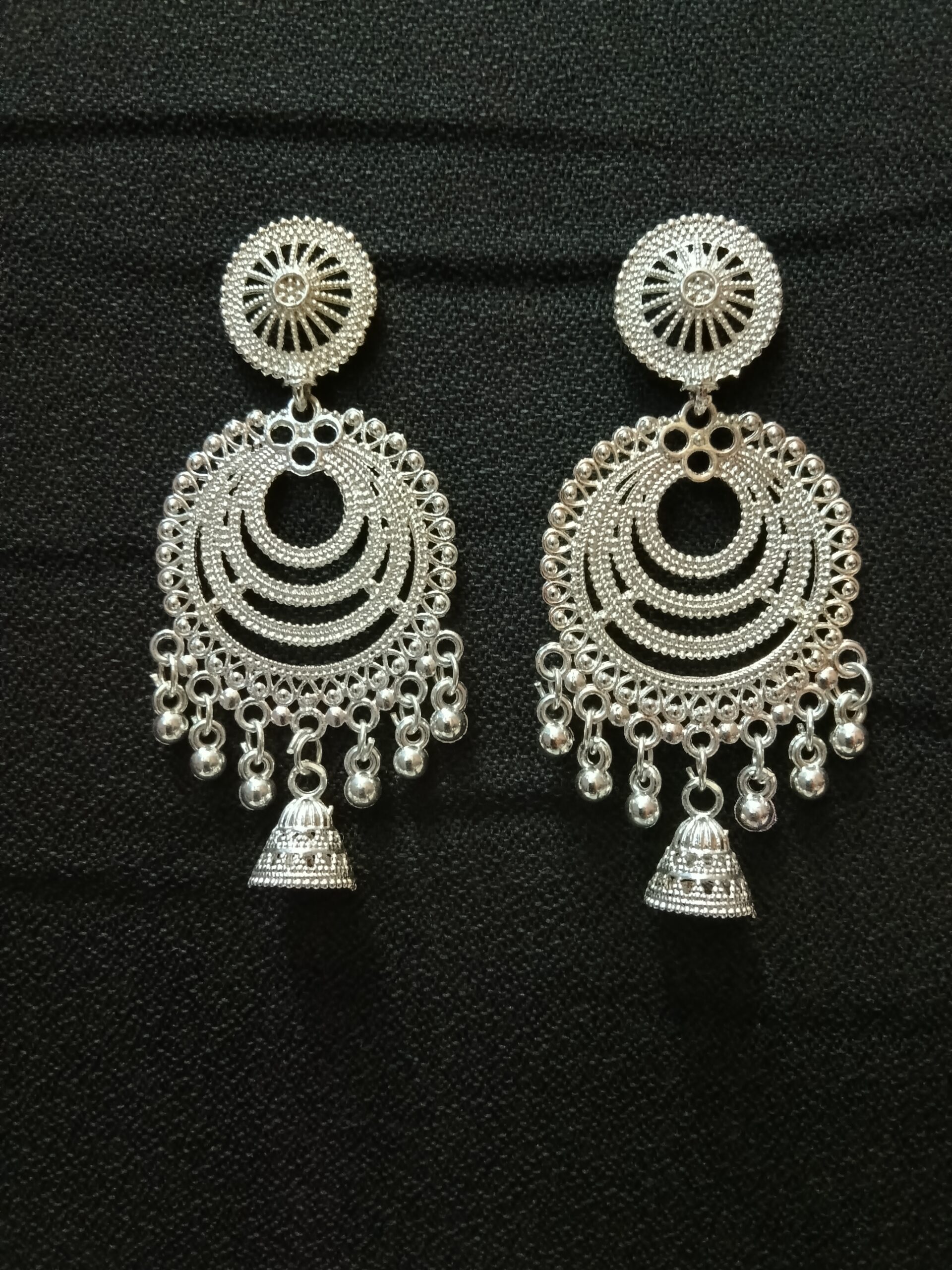 elegant silver tone round jhumka earrings for women elegant silver tone round jhumka earrings for women