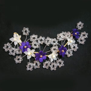 purple & white floral crystal hair vine – handmade bridal hair accessory