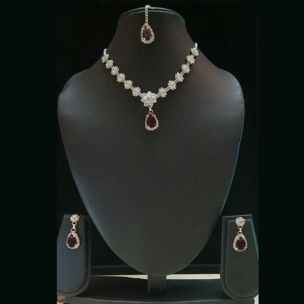 purple stone sparkling silver necklace set with floral crystal design purple stone sparkling silver necklace set with floral crystal design