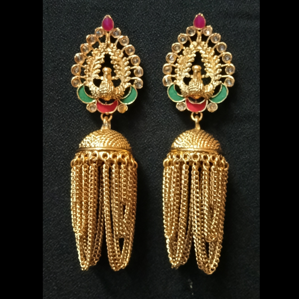 women's traditional gold plated long tassel jhumka earrings women's traditional gold plated long tassel jhumka earrings