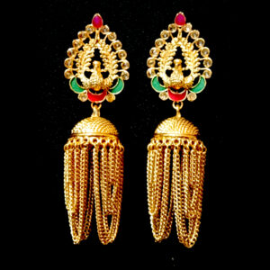 women's traditional gold plated long tassel jhumka earrings