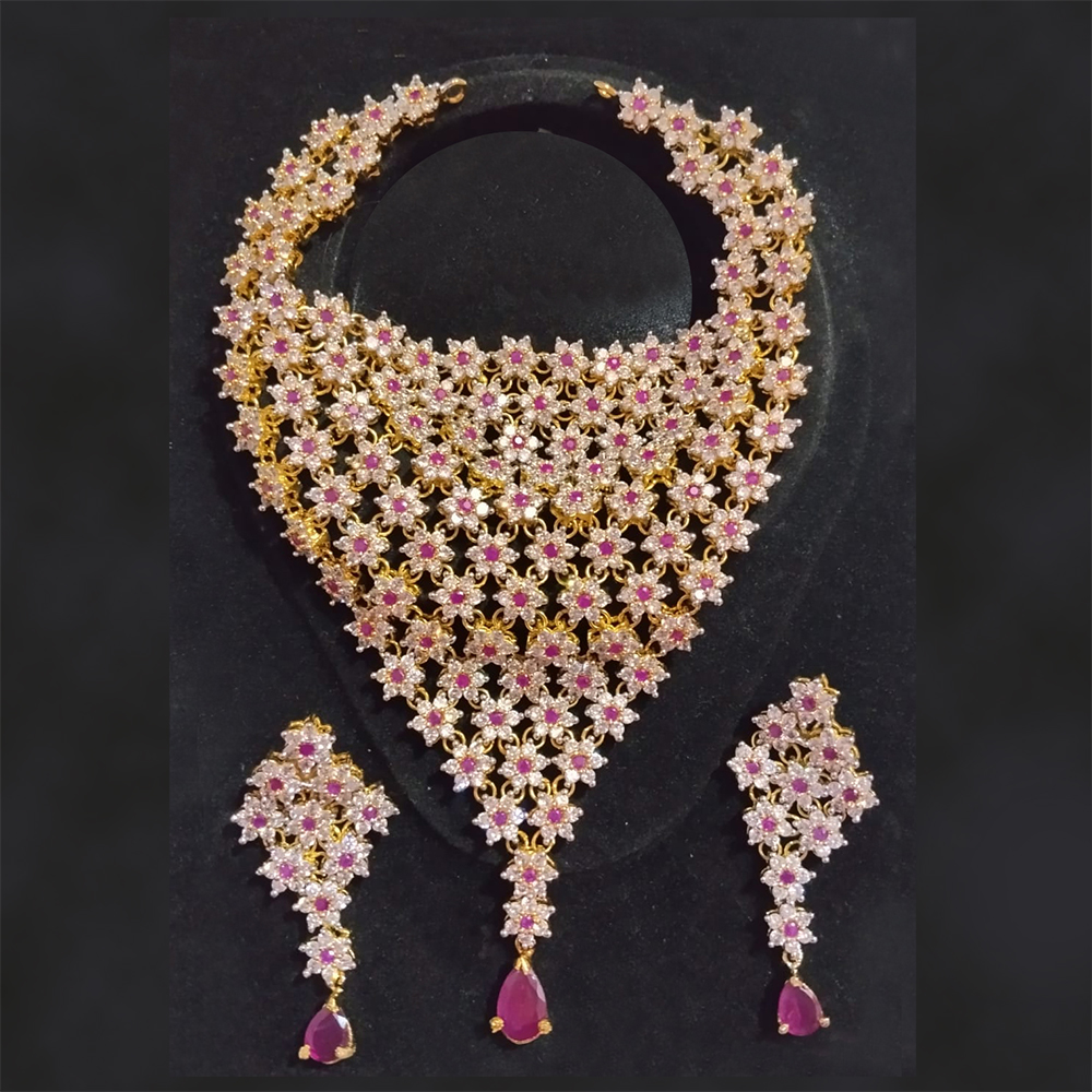 elegant floral statement necklace set with matching earrings – pink & white crystal design elegant floral statement necklace set with matching earrings – pink & white crystal design