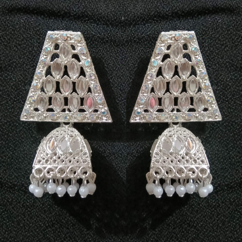 silver toned mirror work dangler earrings with pearl beads silver toned mirror work dangler earrings with pearl beads