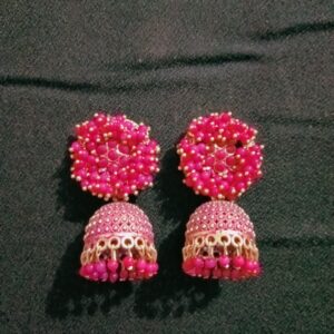 pink traditional tassel earrings for women