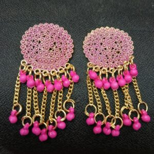 pink traditional tassel earrings for women