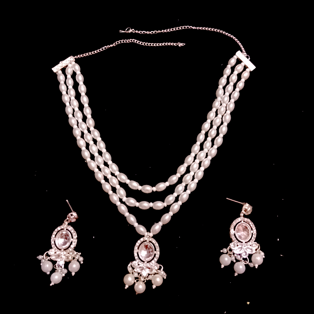 silver toned multi layer pearl drop necklace set with matching earrings silver toned multi layer pearl drop necklace set with matching earrings