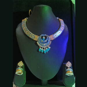 exquisite meenakari and kundan choker necklace set with matching jhumkas