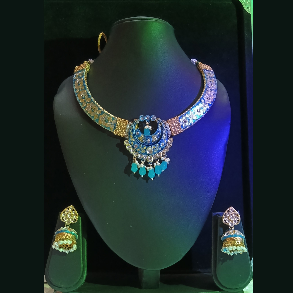 exquisite meenakari and kundan choker necklace set with matching jhumkas exquisite meenakari and kundan choker necklace set with matching jhumkas