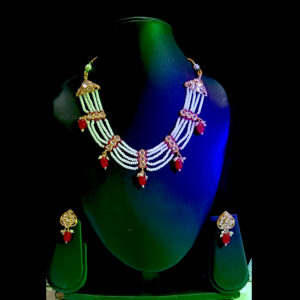 traditional gold plated pink kundan choker necklace set with matching jhumka earrings