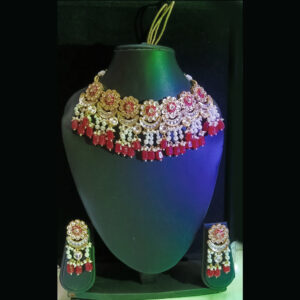 elegant floral kundan choker set with pastel pink & maroon accents and maang tikka (copy)