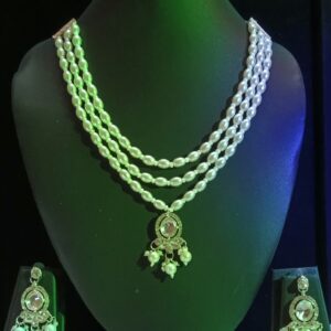 silver toned multi layer pearl drop necklace set with matching earrings