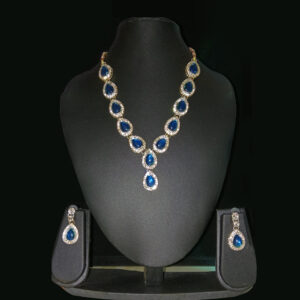 elegant royal blue teardrop crystal necklace set with matching drop earrings