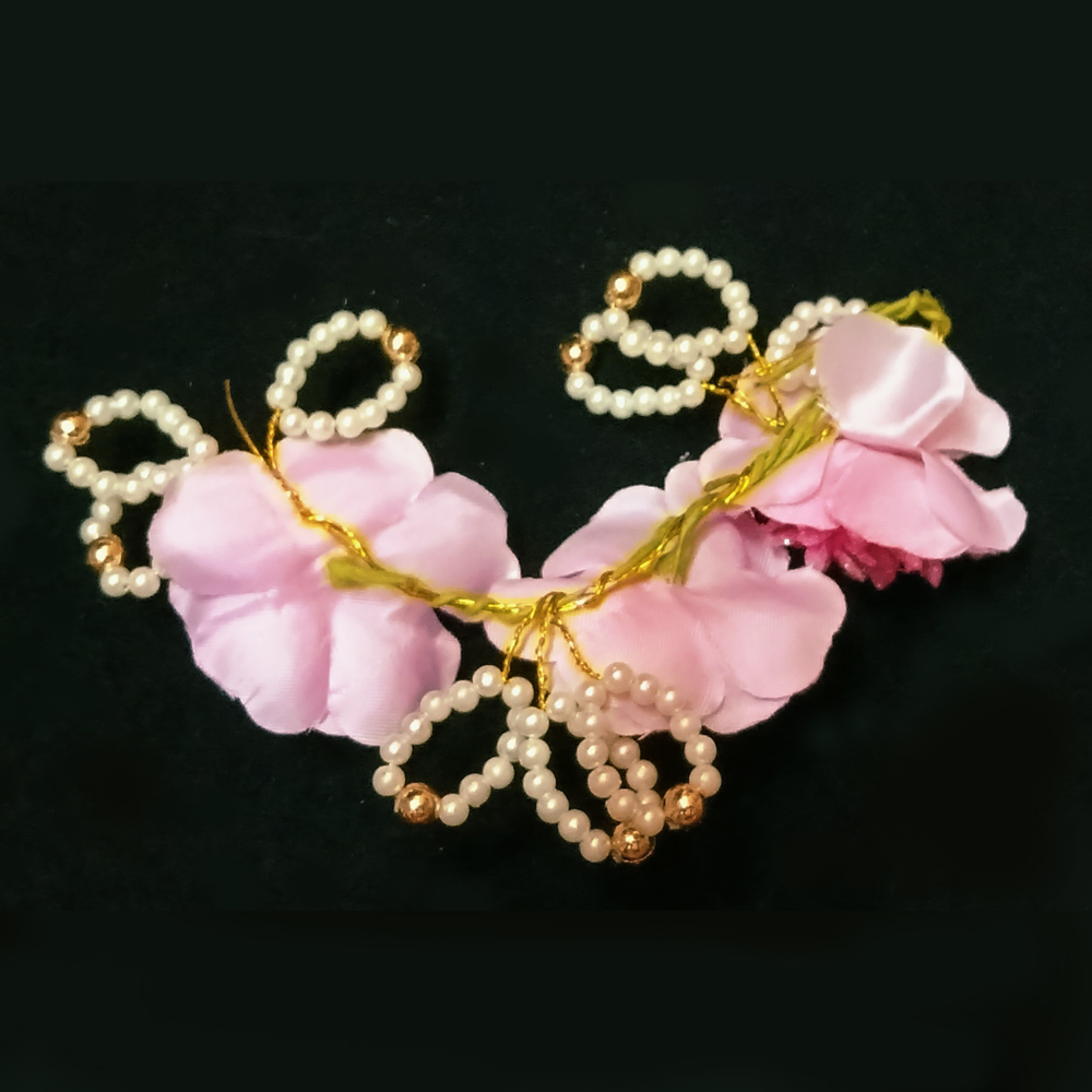 Elegant Pink Satin Rose Hair Vine with Pearls and Gold Accents - Image 2