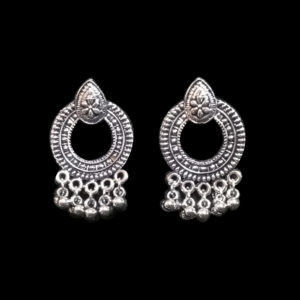 women's silver oxidised circular dangler earrings