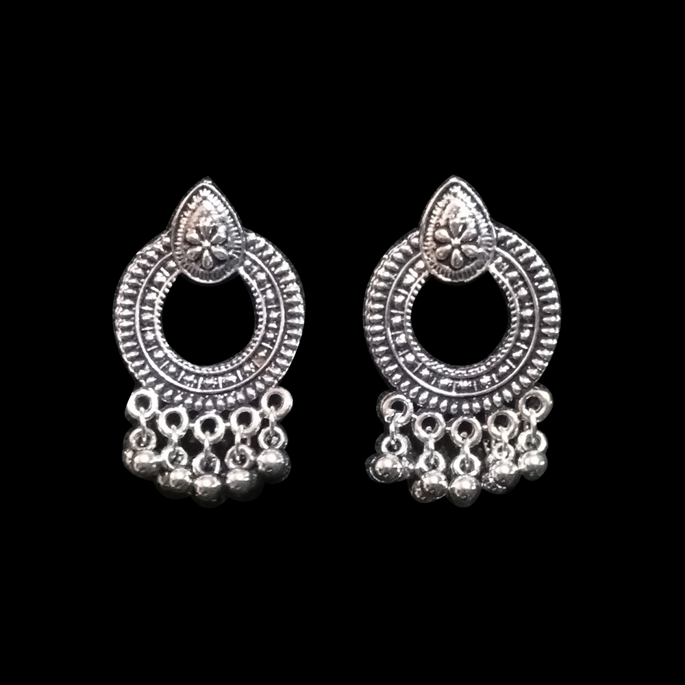 women's silver oxidised circular dangler earrings women's silver oxidised circular dangler earrings