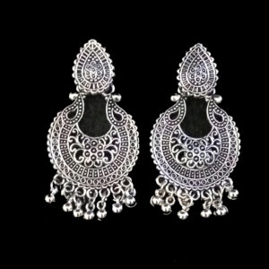 women's silver oxidised chandbali dangler earrings