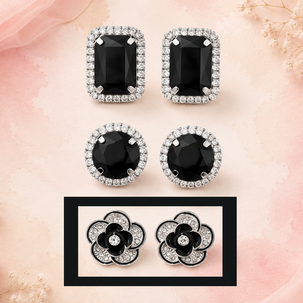 black diamond artificial stud earrings for women black diamond artificial stud earrings for women