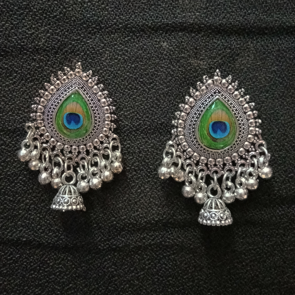 majestic peacock motif oxidized silver earring combo set (pack of 2 pairs) majestic peacock motif oxidized silver earring combo set (pack of 2 pairs)