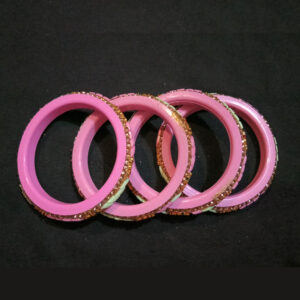 charming pastel pink stone studded kada bangle set