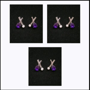 Elegant Purple Crystal and Pearl Crossed Stud Earrings (Pack of 3 Identical Pairs)