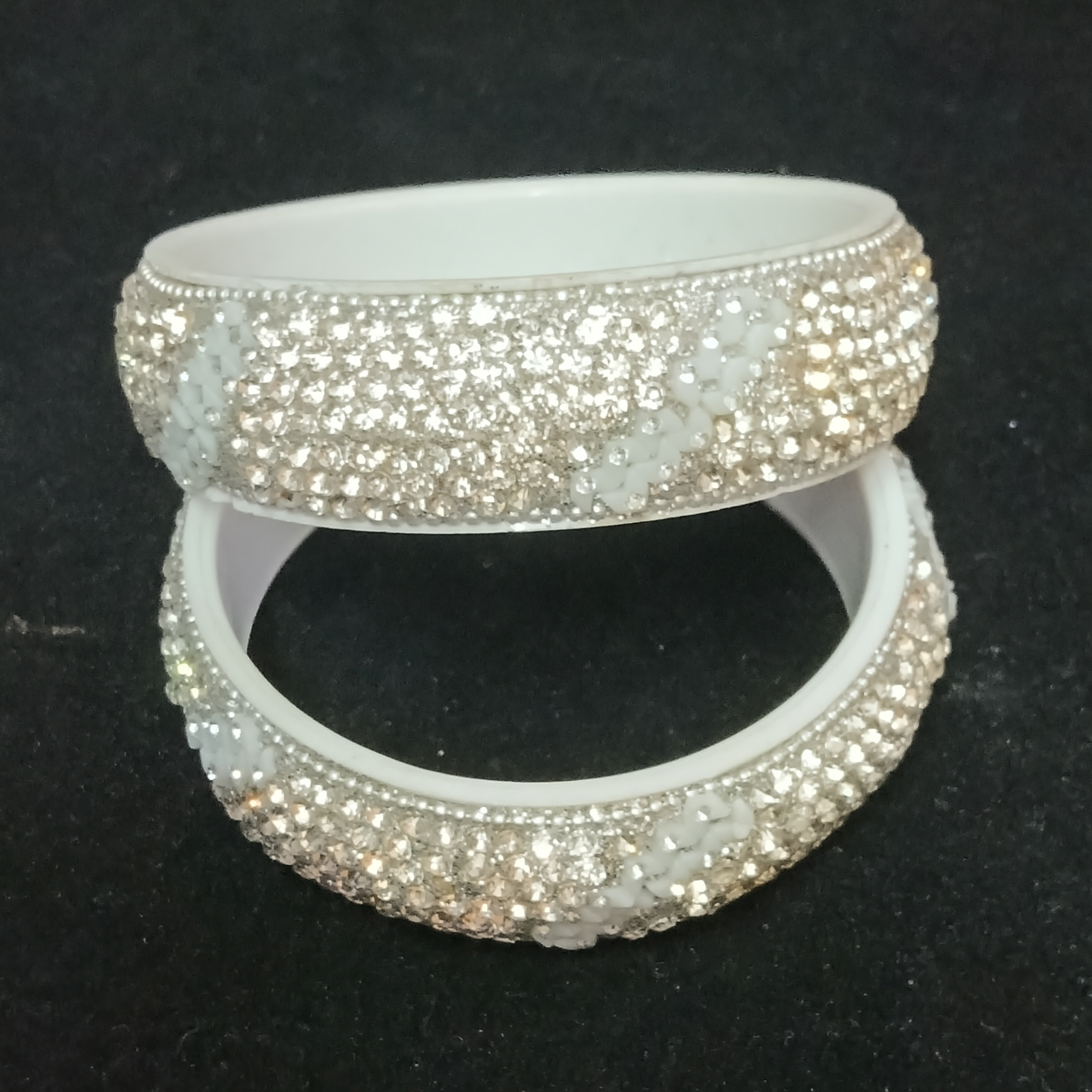 silver tone crystal studded kada style bangles – set of 2 silver tone crystal studded kada style bangles – set of 2