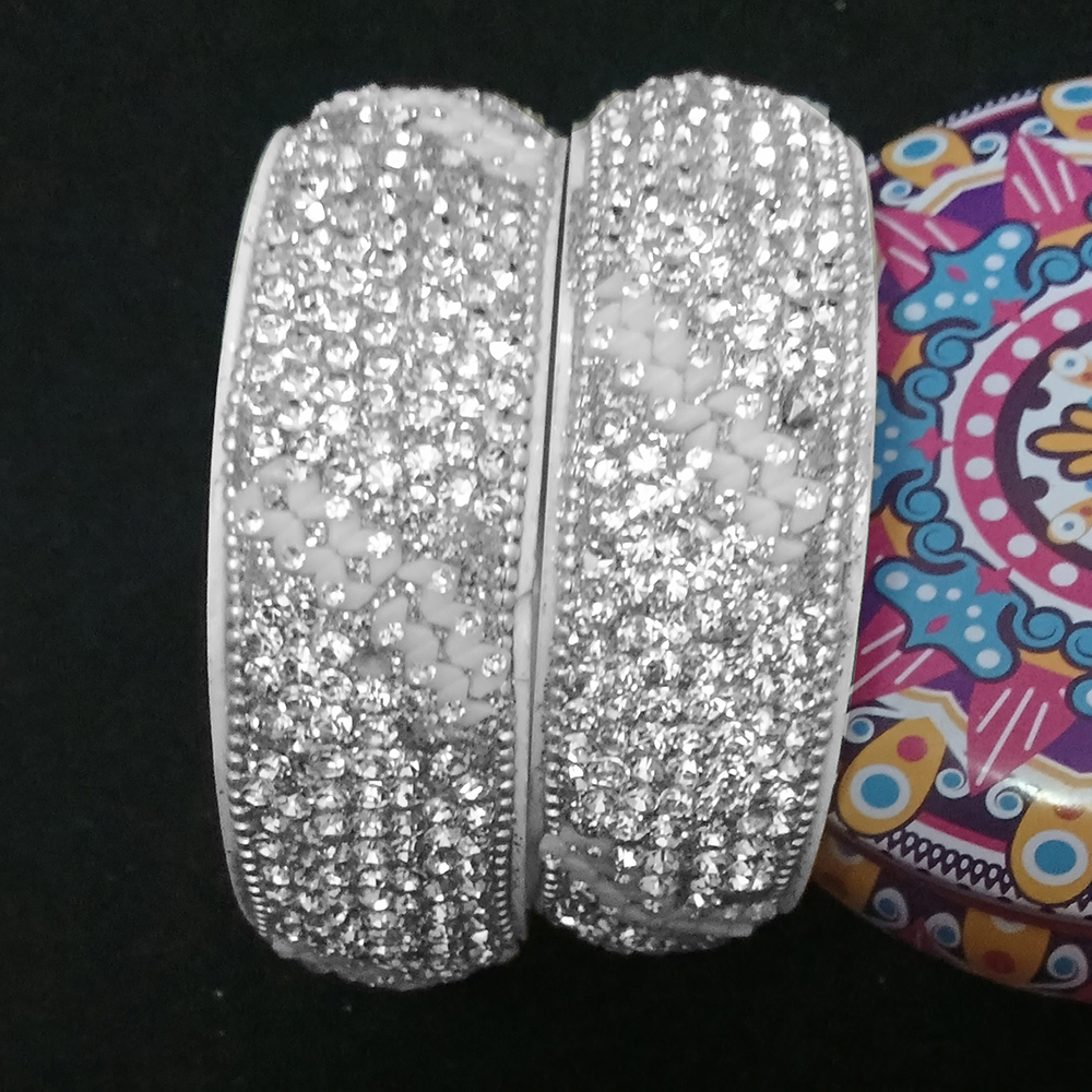 silver tone crystal studded kada style bangles – set of 2 silver tone crystal studded kada style bangles – set of 2