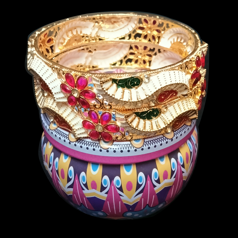 traditional meenakari metal kada bangle with floral design – white & multicolour traditional meenakari metal kada bangle with floral design – white & multicolour