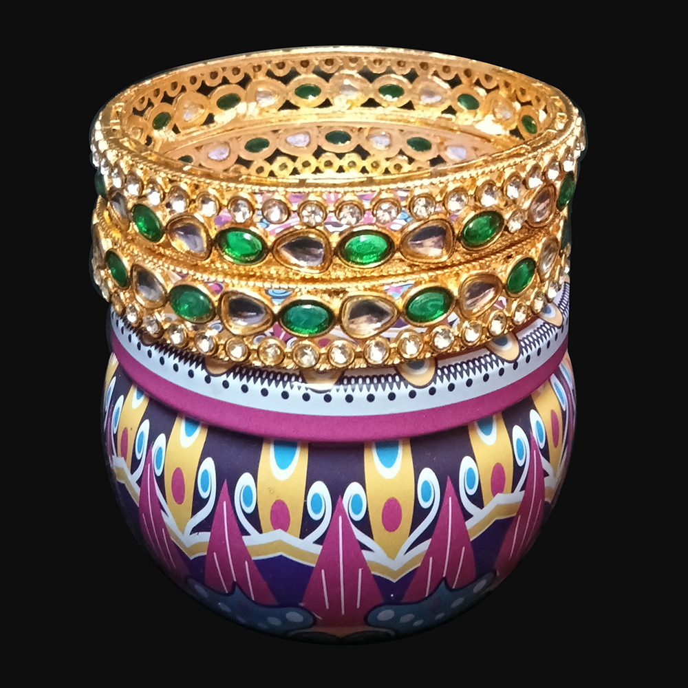 elegant green & white stone gold tone meenakari bangle set – set of 2 elegant green & white stone gold tone meenakari bangle set – set of 2