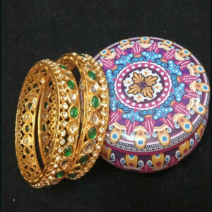 New Arrival elegant green & white stone gold tone meenakari bangle set – set of 2