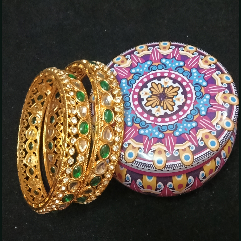 elegant green & white stone gold tone meenakari bangle set – set of 2 elegant green & white stone gold tone meenakari bangle set – set of 2