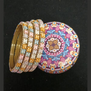 multicolour designer plastic base bangle set with colourful stone & floral design