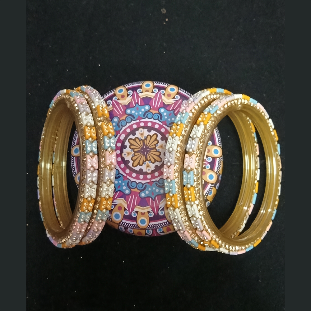 multicolour designer plastic base bangle set with colourful stone & floral design multicolour designer plastic base bangle set with colourful stone & floral design