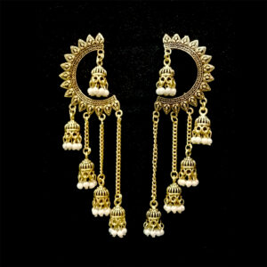 traditional gold tone crescent jhumka ear cuff dangler earrings for women