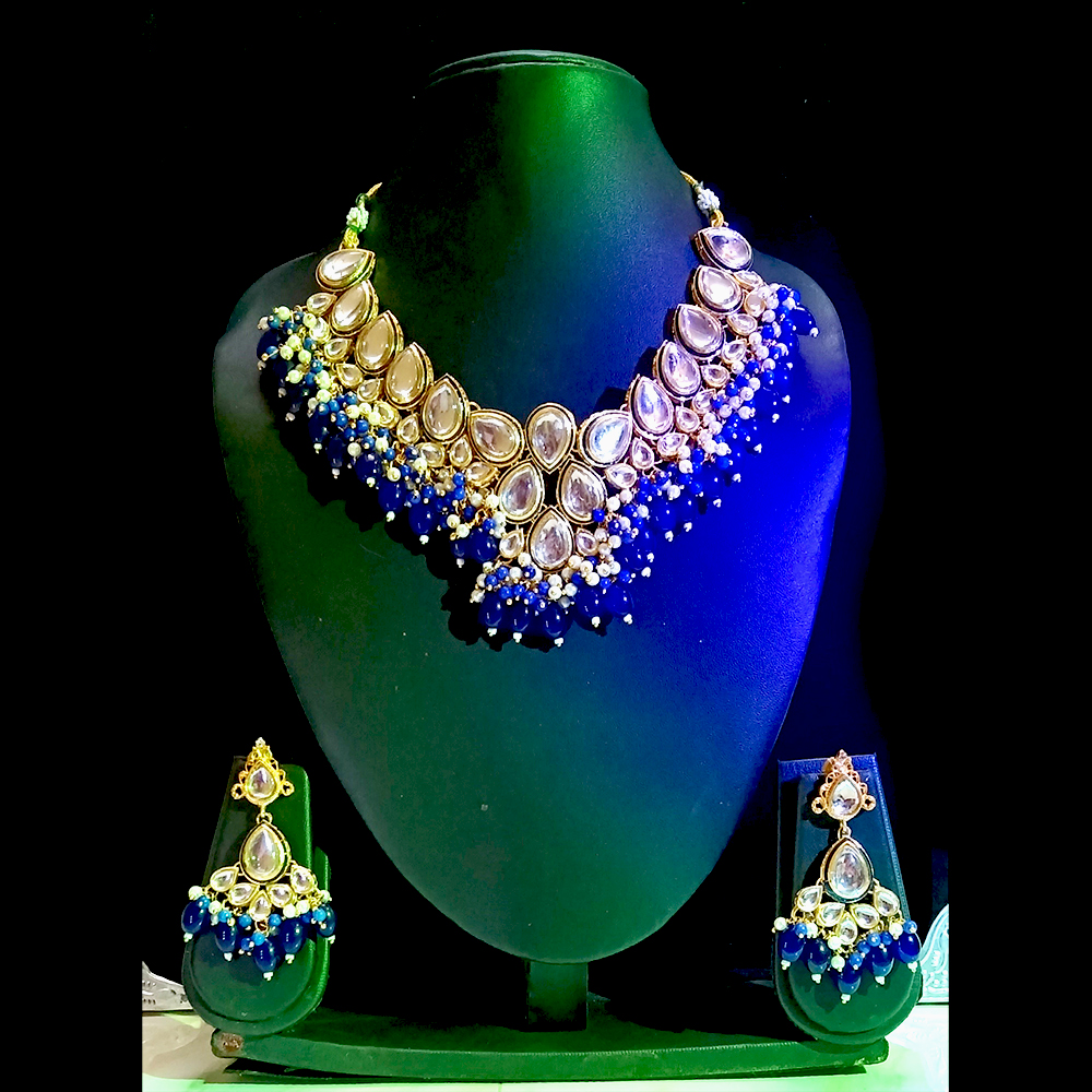 royal blue kundan necklace set with matching earrings | traditional ethnic jewellery royal blue kundan necklace set with matching earrings | traditional ethnic jewellery