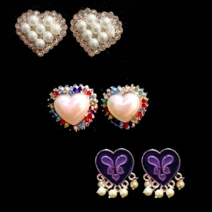 women's multicolour crystal heart stud earrings | elegant party wear fashion earrings