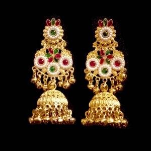 New Arrival multicolour stone gold plated ethnic earrings for festive & wedding wear
