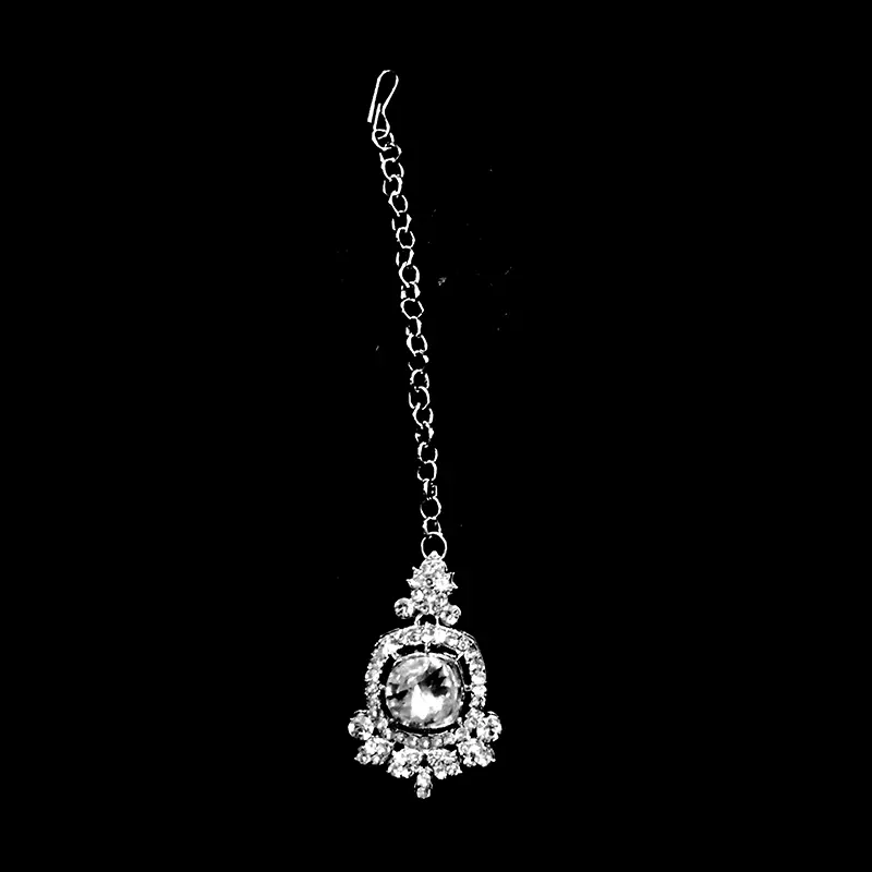 traditional silver tone necklace set with earrings & maang tikka – imitation jewellery traditional silver tone necklace set with earrings & maang tikka – imitation jewellery