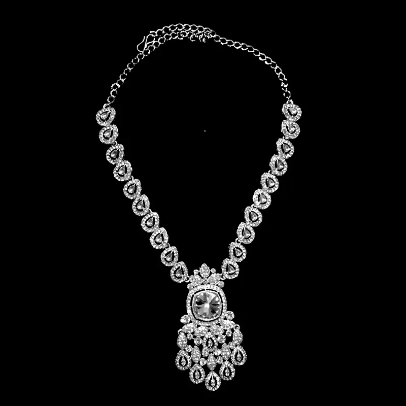 traditional silver tone necklace set with earrings & maang tikka – imitation jewellery traditional silver tone necklace set with earrings & maang tikka – imitation jewellery