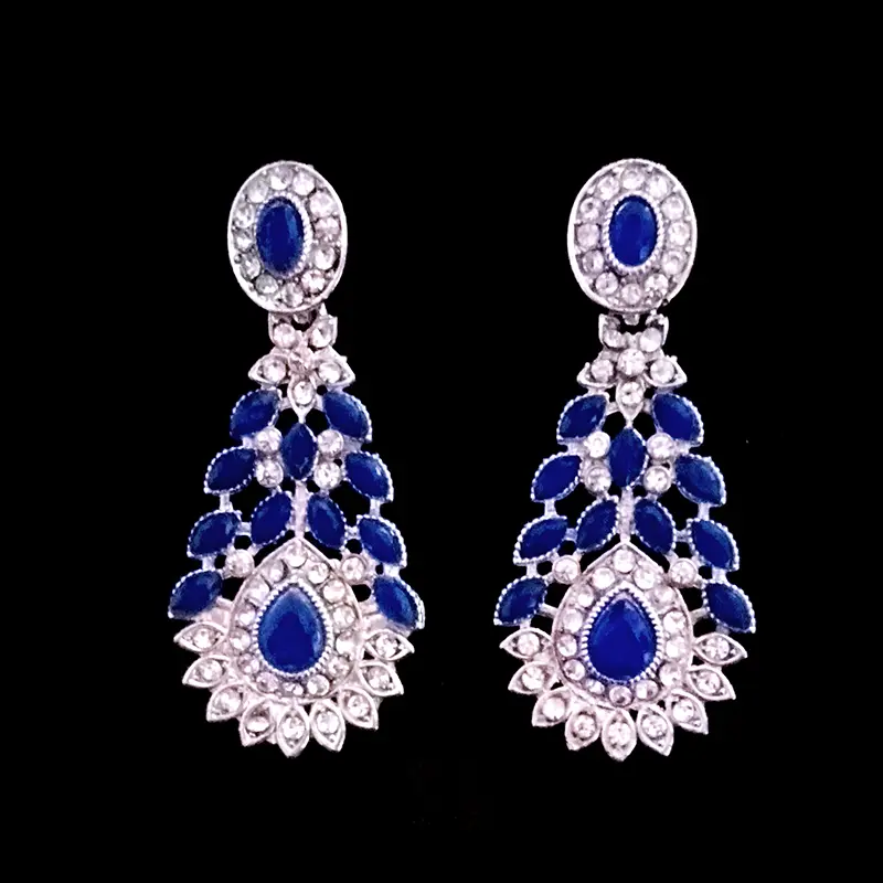 blue & silver tone necklace set with earrings & maang tikka – artificial jewellery blue & silver tone necklace set with earrings & maang tikka – artificial jewellery